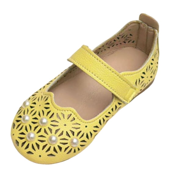 Splozh Baby Dress Shoes New Girls Princess Shoes with Hollow Out Design Fashionable Soft Soled Leather Shoes Yellow,US 8