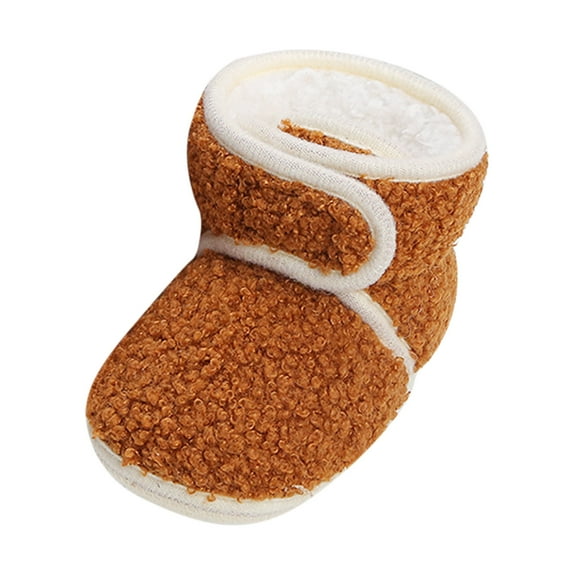 Splozh Baby Fleece Booties Newborn Warm Slippers Cozy Winter Boots Sock Shoes Infant Crib Bootie for 12-18 Months,Coffee