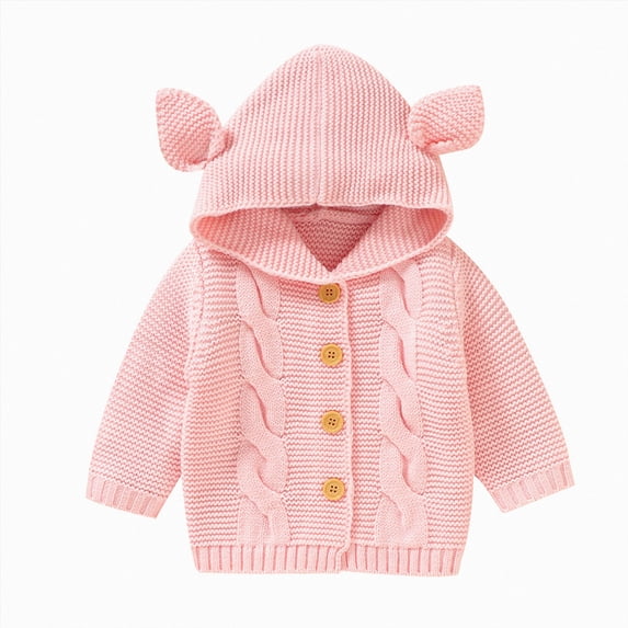 Splozh Baby Girl Boy Knit Cardigan Sweater Hoodies Warm Tops Toddler Infant Outerwear Jacket Coat,Pink,9-12 Months