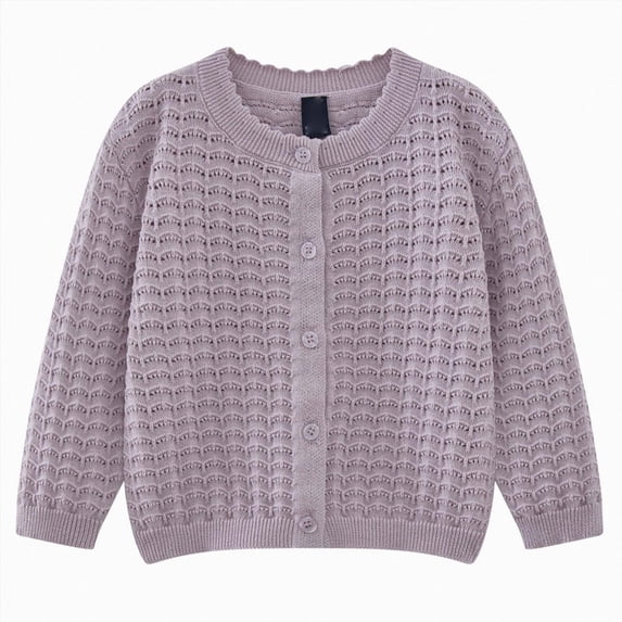 Splozh Baby Girl Cardigan Button Front Crop Sweater Long Sleeve Spring Fall Tops Solid Color Crew Neck Sweater Toddler Cardigan,Purple,1-2 Years