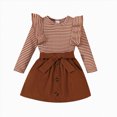 thumbnail image 1 of Splozh Baby Girl Christmas Outfit Girls Fashion Toddler Baby Girl Cute Outfits Ruffle Long Sleeve Knit Top Corduroy Skirt Set Fall Winter Clothes,Brown,4-5 Years, 1 of 6