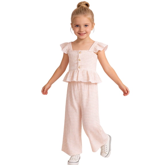 Splozh Baby Girl Clothes Infant Summer Little Girls Set Sleeveless Strap Crop Top Pants Casual Two Piece Set Pink,3-4 Years