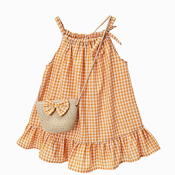 Splozh Baby Girl Clothes Newborn Dress 1T 2T 3T 4T 5T Summer Clothing Casual Sundress with Cute Bag Infant Outfits,Orange,4-5 Years