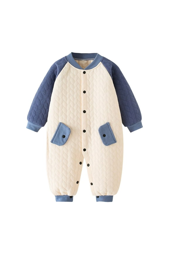 Baby Girl Clothes Newborn Girl Baby Jumpsuit Spring and Winter Warm Cotton Clothes Baby Thick Crawling Suit Blue,6-9 Months