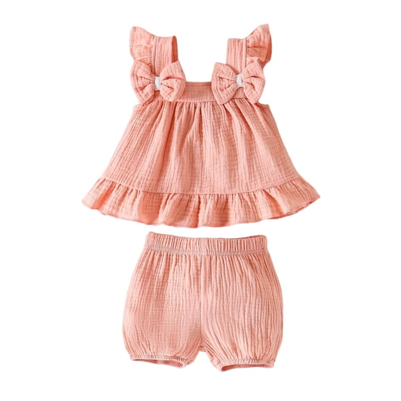 Splozh Baby Girl Clothing Toddler Baby Spring/Summer Bow Tie Top and Shorts Set Baby Girl Clothes Set Pink,2-3 Years