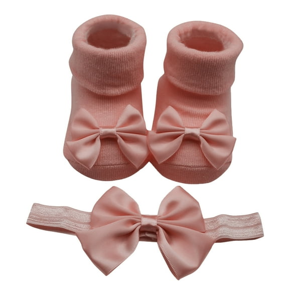 Splozh Baby Girl Cowgirl Boots Children Kids Socks Soft Bottom Toddler Shoes Socks Bowkot Socks Floor Socks 1PC Socks 1PC Bow Hairband Pink,One Size