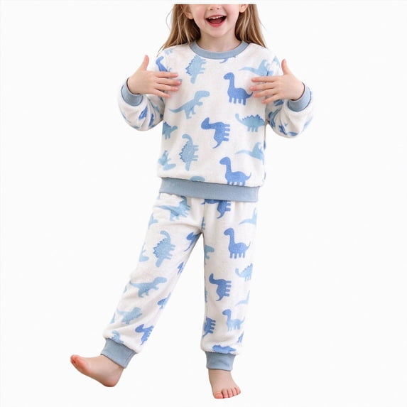 Splozh Baby Girl Fall Outfit Fashion, Baby Boys Girls Flannel Fleece Warm Winter Loungewear Set,Blue,3-4 Years
