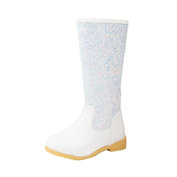 Splozh Baby Girl Fashion Boots Children Shoes Comfortable Soft Sole Long Boots Fashionable Plus Velvet Warm Snow Boots Long Boots White,US 2.5