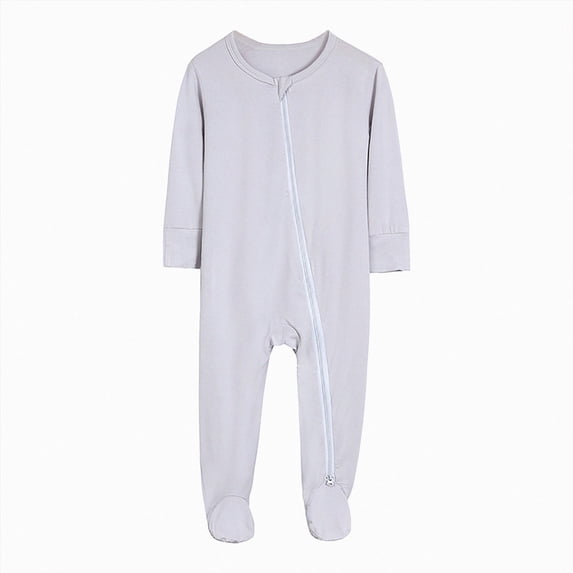 Splozh Baby Girl Going Home Outfit Baby Footed Pajamas 3 6 12 18 24 Months Footed Long Sleeve Zipper Cotton Infant Sleepers,Light Gray,0-3 Months