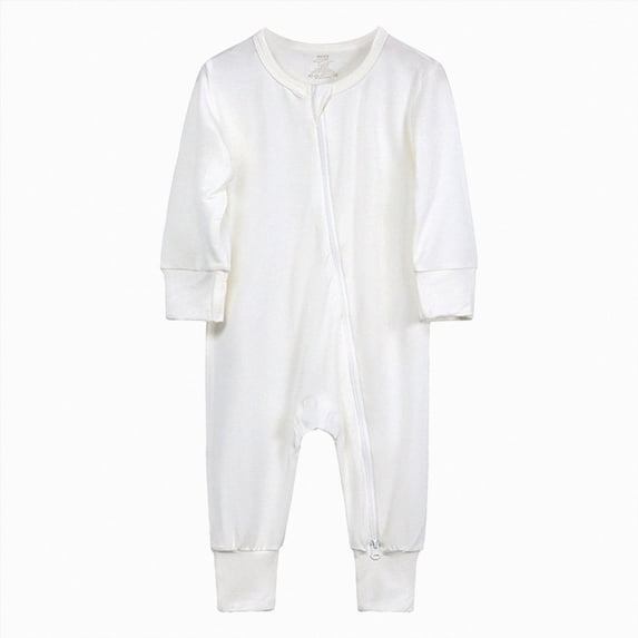 Splozh Baby Girl Jumpsuit Baby Zipper Footless Romper 3 6 12 18 24 Months Newborn Infant Baby Cotton Footless Pajamas Long Sleeve Sleeper Jumpsuit,White,18-24 Months