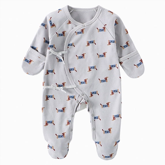 Splozh Baby Girl Newborn Clothes Footed Sleeper Gown with Mitten Cuffs Cotton Baby Footed Print Infant Play Baby Going Home Outfit Girl,Grey,Newborn