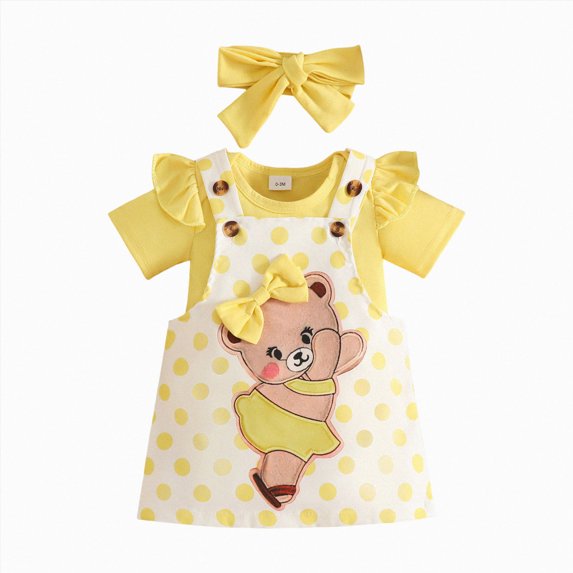 Splozh Baby Girl Outfit 3 6 9 12 18 Months Baby Girl Clothes Suspender Skirt Newborn Ruffled Romper Dress Headband Outfits,Yellow,3-6 Months