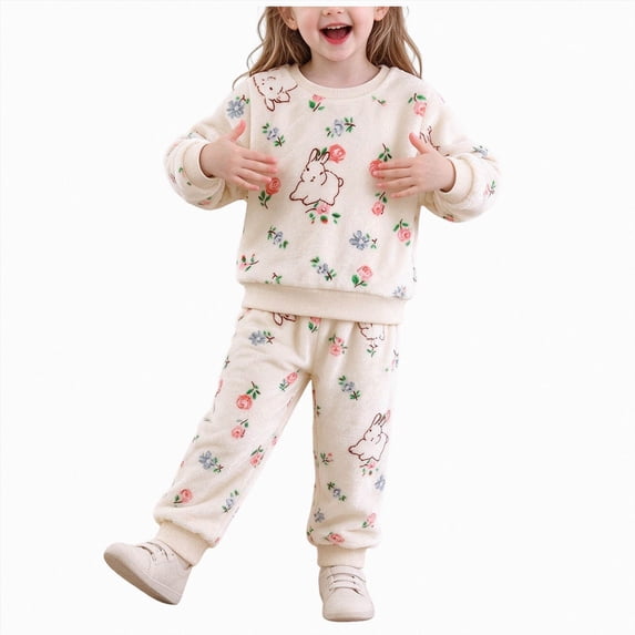 Splozh Baby Girl Outfit Fashion, Baby Boys Girls Flannel Fleece Warm Winter Loungewear Set,White,0-1 Years