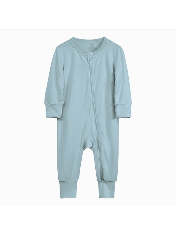 Baby Girl Pajamas 3 6 12 18 24 Months Newborn Infant Baby Cotton Rompers Footless Pajamas Zipper Long Sleeve Sleeper Jumpsuit,Light Blue,18-24 Months