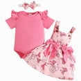 thumbnail image 1 of Splozh Baby Girl Summer Outfit 3 6 9 12 18 Months Newborn Baby Girl Outfits Long Sleeve Top Suspender Skirt Floral Dress Headband Baby Clothes,Hot Pink,6-9 Months, 1 of 9