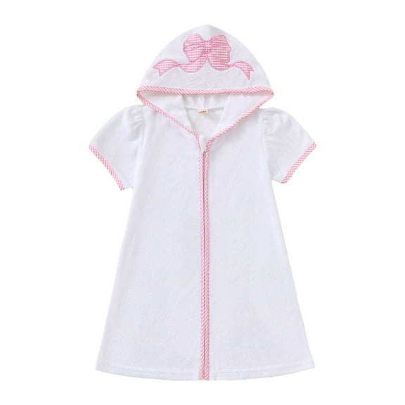 Splozh Baby Girl Swimsuit Cover Up Girls Boys Swim Cover Up Zip Up Hooded Bathing Suit Coverup Kids Pool Beach Robe Cover Up Pink,18-24 Months