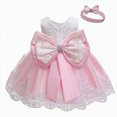 thumbnail image 1 of Splozh Baby Girl Wedding Guest Dress Princess Dress Baby Girls Lace Bowknot Princess Wedding Formal Tutu Dress Headband Set Clothes,Pink,6-12 Months, 1 of 5