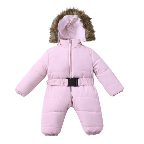 Splozh Baby Girl Winter Clothes Cute, Winter Infant Baby Boy Girl Romper Jacket Hooded Jumpsuit Warm Thick Coat Outfit Fleece Coat Jumpsuit,Pink,12 Months