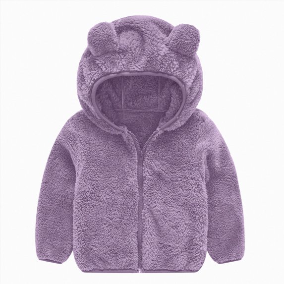 Splozh Baby Girl Winter Fleece Coat Fashion Children Long Sleeve Sweatshirt Fashion Pocket Hooded Sweatshirt Top Casual Solid Color Hooded Sweatshirt,Purple,12-18 Months