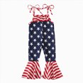 thumbnail image 1 of Splozh Baby Girls 4th of July Outfit American Flag Overalls Jumpsuit Flare Romper USA Fourth of July Kid Clothes,Navy,18 Months, 1 of 8
