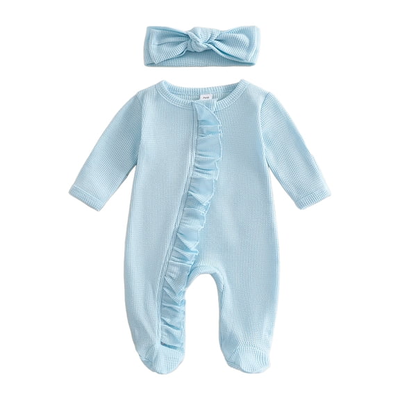 Splozh Baby Girls' Bodysuits Baby Girls Footies Romper Spring Winter Coat Long Sleeve Pack Foot Climb Romper Blue,0-3 Months