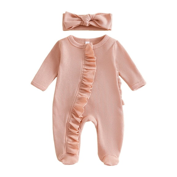 Splozh Baby Girls Boys Bodysuit Clothes Baby Girls Footies Romper Spring Winter Coat Long Sleeve Pack Foot Climb Romper Light Pink,0-3 Months