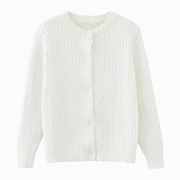 Splozh Baby Girls Boys Cotton Cardigan Long Sleeve Kid Button Sweater Girl Crew Neck Cardigans Sweater Girls' Sweaters,White,4-5 Years