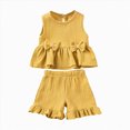 thumbnail image 1 of Splozh Baby Girls' Clothing Sets Toddler Girl Clothes, 2Pcs Baby Girl Summer Spring Outfits Sleeveless Tank Shirt Ruffle Top +Shorts Clothing Set 18-24 Months,Yellow, 1 of 9