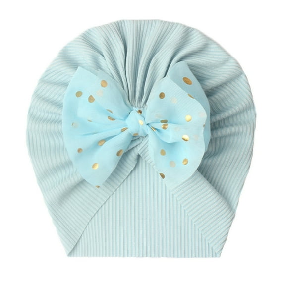 Splozh Baby Girls Hair Bow Turban Hat Baby Girls Turban Hats with Bow Caps Cute Headwraps for Toddlers Blue,One Size