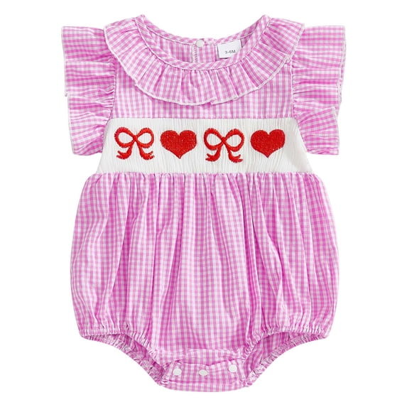Splozh Baby Girls Sleeveless Bodysuit Baby Girl Valentines Day Bubble Romper Sleeveless Toddler Heart Smocked Clothes Pink,0-3 Months