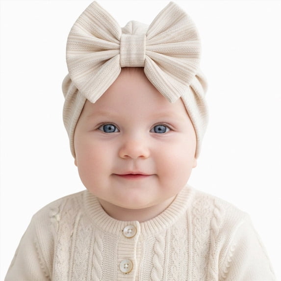 Splozh Baby Hats Newborn Knit Cute Hat Baby Girls Turban Hats with Bow Newborn Caps Bonnets Headwraps for Infants Toddlers Accessories,Khaki,One Size