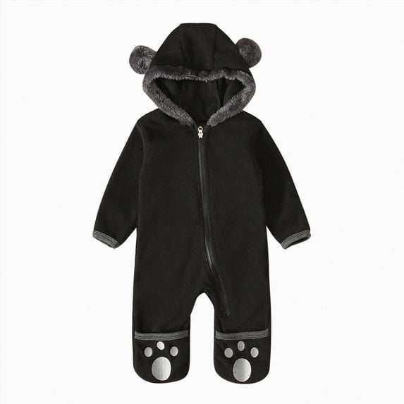 Splozh Baby Hooded Fleece Romper Long Sleeve Romper Outwear Outfits 0-12M Fall Winter Clothes Soft Warm Baby Girl Newborn Clothes,Black,6-12 Months