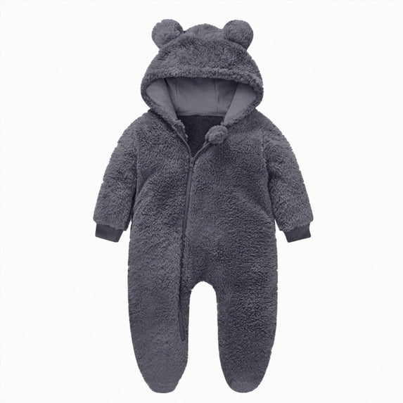 Splozh Baby Hooded Fleece Romper Long Sleeve Romper Outwear Outfits 0-12M Fall Winter Clothes Soft Warm Cute Baby Girl Clothes,Dark Gray,9-12 Months
