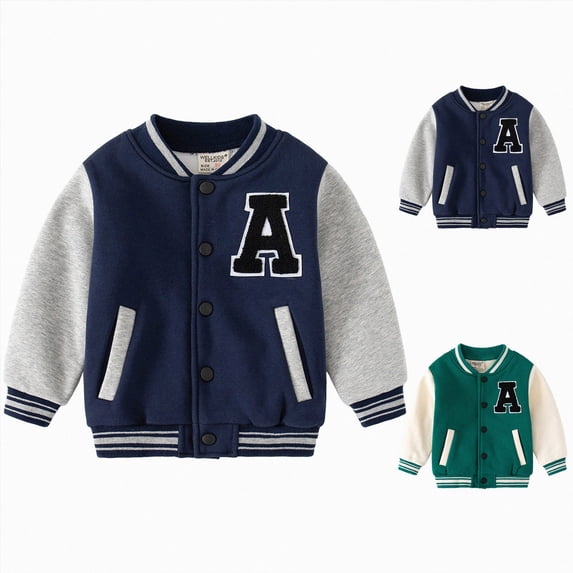Splozh Baby Jacket 12 18 24 Months 3T 4T 5T 6T Kids Baseball Jacket Letterman Coat Fall Winter Fleece Vintage Outerwear,Navy,3-4 Years