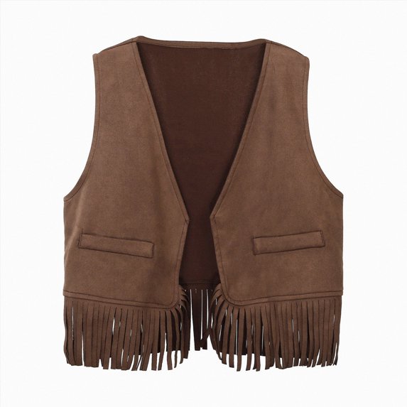 Splozh Baby Jackets Kids Western Cowboy Vest Boys Girls Suede Tassel Dress Up Jacket,Brown,3-4 Years