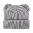 thumbnail image 1 of Splozh Baby Kids Winter Warm Hats Winter Pullover Hat Children's Double Ear Hat Solid Color Cute Knitting Baby Hat Light Gray,0-6 Months, 1 of 7