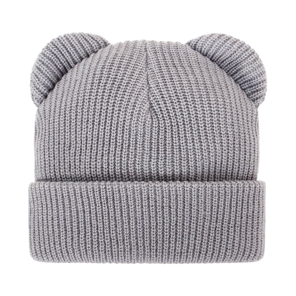 Splozh Baby Kids Winter Warm Hats Winter Pullover Hat Children's Double Ear Hat Solid Color Cute Knitting Baby Hat Light Gray,0-6 Months