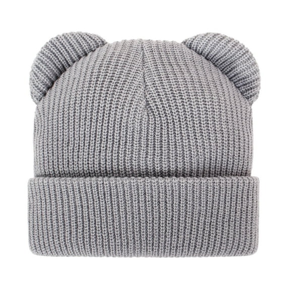 Splozh Baby Kids Winter Warm Hats Winter Pullover Hat Children's Double Ear Hat Solid Color Cute Knitting Baby Hat Light Gray,0-6 Months