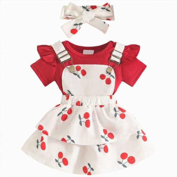 Splozh Baby Outfits 3 6 9 12 18 Months Baby Girl Summer Clothes Cute Skirt Outfits Romper Overall Dress Outfit,Red,9-12 Months