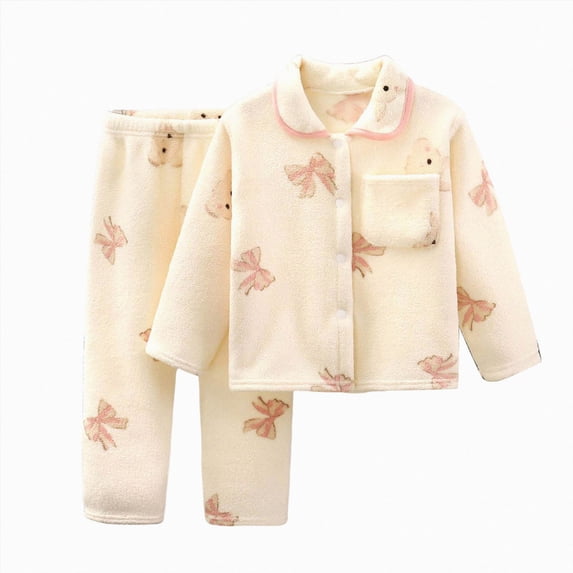 Splozh Baby Pajama Set Girls and Boys Comfortable Warm Homewear Set Baby Plush Long Sleepwear Casual Homewear,Light Pink,5-6 Years
