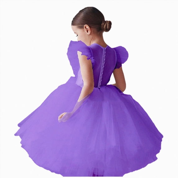 Splozh Baby Shower Dress 1-8 Years Toddler Kids Baby Girl Ruffle Pageant Party Wedding Tulle Dress Girl Short Sleeve Princess Dresses,Purple,18-24 Months