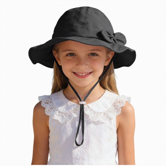 Splozh Baby Summer Hat Cute Adjustable Wide Brim Sun Protection Bucket Hat for Infant Baby Boy Hat Infant Sun Hat,Black,2-5 Years