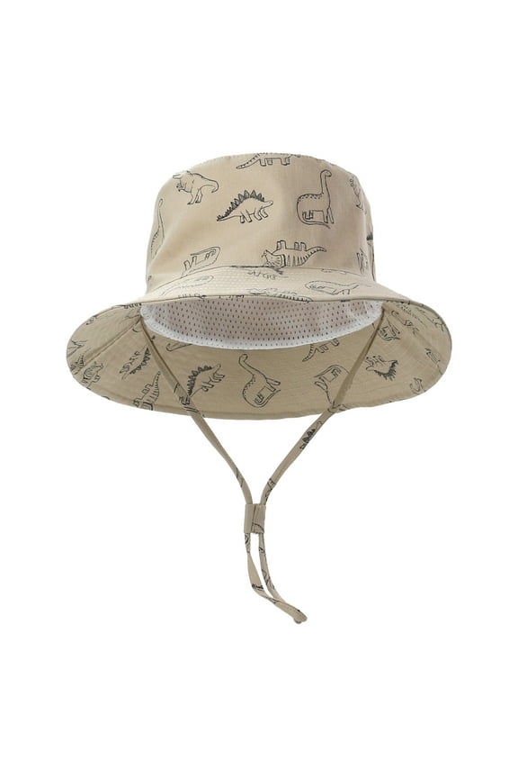 Baby Toddler Sun Hat Toddler Bucket Hat Cartoon Dinosaur Hat Wide Brim Outdoor Play for Boy and Girl Khaki,2-3 Years