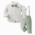 thumbnail image 1 of Splozh Baby Wedding Outfit Boy Fashion, Gentleman Long Sleeves Shirt Suspenders Outfit with Bowtie,Light Green,5-6 Years, 1 of 9