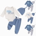 thumbnail image 1 of Splozh Baby Winter Clothes 3 6 9 12 18 Months Newborn Baby Boy Clothes Long Sleeve Romper Shirt Tops Pants Summer Fall Outfits Hat Set,Blue,0-3 Months, 1 of 5