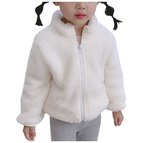 Splozh Baby Winter Coat Toddler Boys Girls Long Sleeve Winter Solid Fleece Zippered Coat Jacket Thicken Warm Outwear White,4-5 Years
