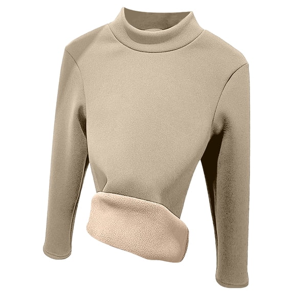 Splozh Basic Tops for Women Long Sleeve Shirts for Women Crewneck Solid Undershirt Pullover Casual Lightweight Warm Blouse Tops Khaki,M