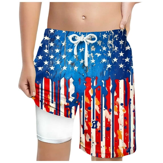 Splozh Basketball Shorts for Boys Beach Shorts 4th of July Double Layer Swim Shorts Casual Sports Mesh Shorts Sky Blue,13-14 Years