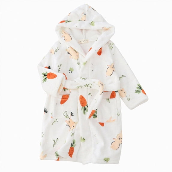 Splozh Bath Robe for Toddler Girl Toddler Plush Soft Hoodie Robe Cute Graphic Lounge Bathrobe Baby Boys Summer Towel Flannel Cardigan Tops,White,10-12 Years