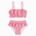thumbnail image 1 of Splozh Bathing Suits for Girls Comfortable Stylish Two Piece Swimsuit Set with Ruffles and Plaid Print for Girls,Pink,5-6 Years, 1 of 9